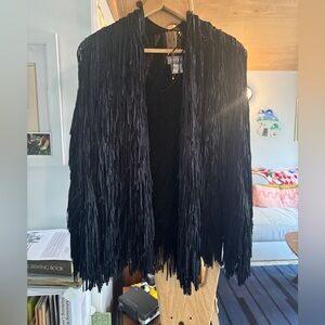Tim Ryan hand woven black knit fringe jacket (M), handmade in London